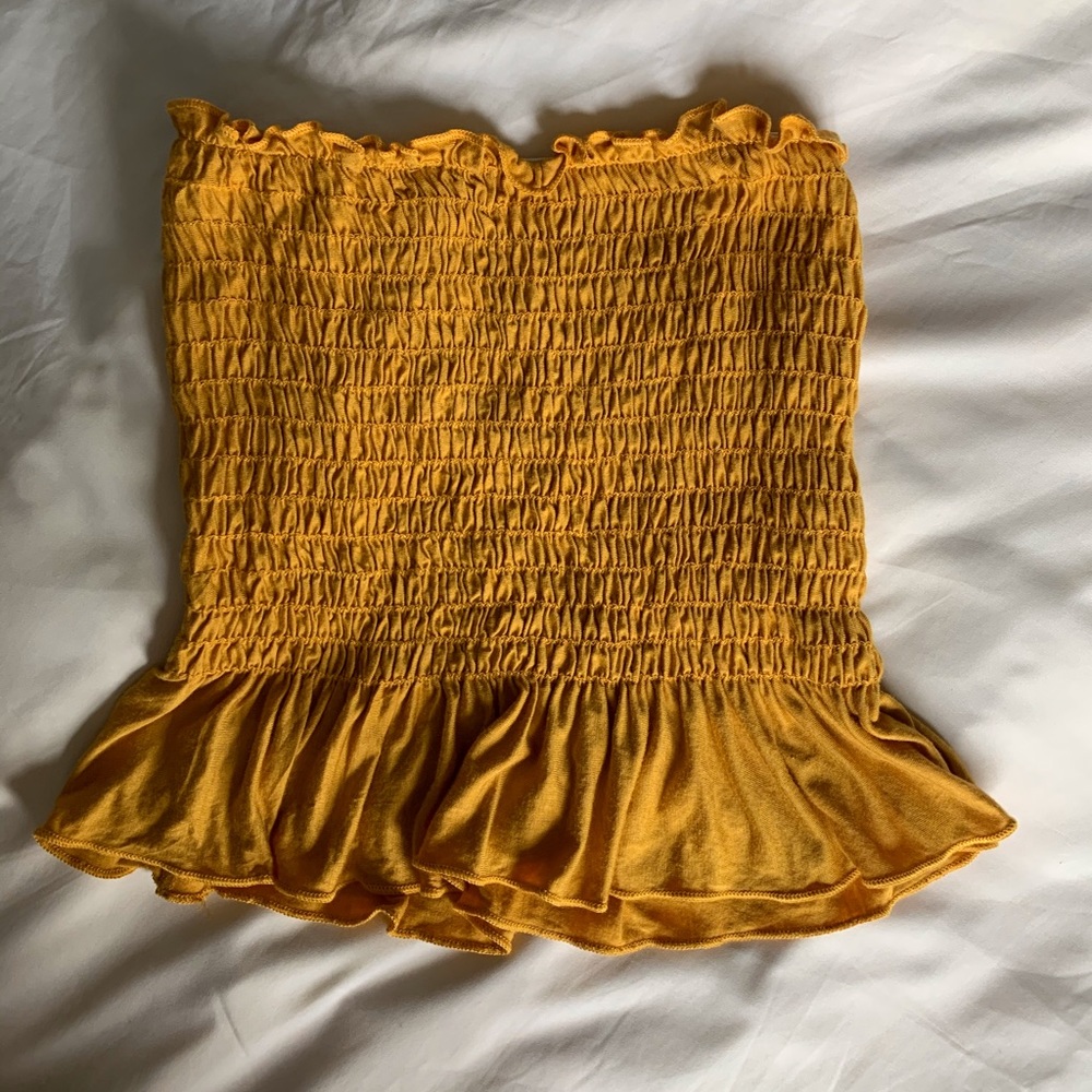 TILLYS yellow smocked peplum tube top